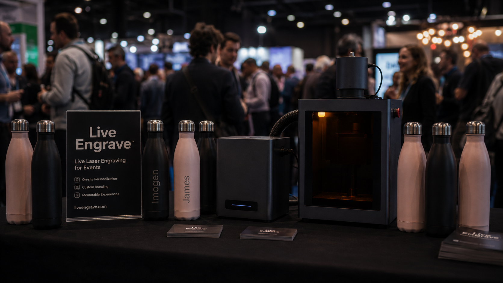 Live Engrave event booth with laser machine and personalised products